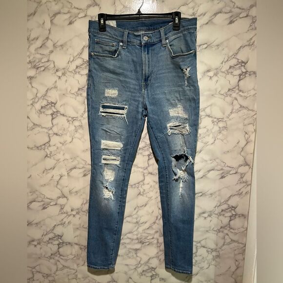 H&M Skinny Coupe Moulante Distressed Stretchy High Rise Jeans, Size 33/32 - Picture 1 of 6